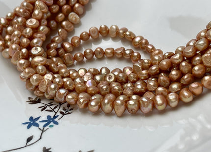 7-8 mm AA Orange Champagne Color Nugget Shape Freshwater Pearl Beads Genuine High Luster Freshwater Pearls 60-67 Beads #P2949