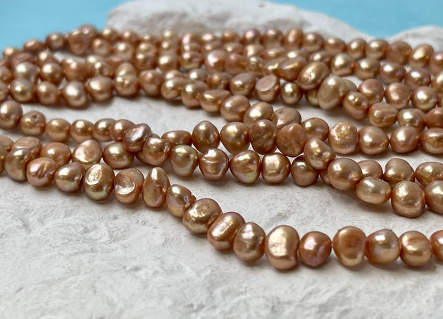 7-8 mm AA Orange Champagne Color Nugget Shape Freshwater Pearl Beads Genuine High Luster Freshwater Pearls 60-67 Beads #P2949