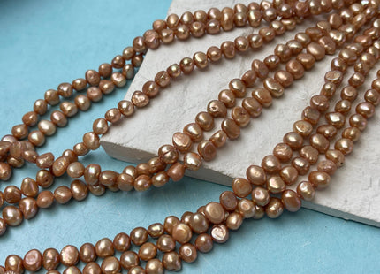 7-8 mm AA Orange Champagne Color Nugget Shape Freshwater Pearl Beads Genuine High Luster Freshwater Pearls 60-67 Beads #P2949