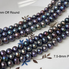 7.5-8 mm AA Dark Peacock Off Round or Potato Freshwater Pearls Genuine Very Rare High Luster Peacock Pearls #P2950