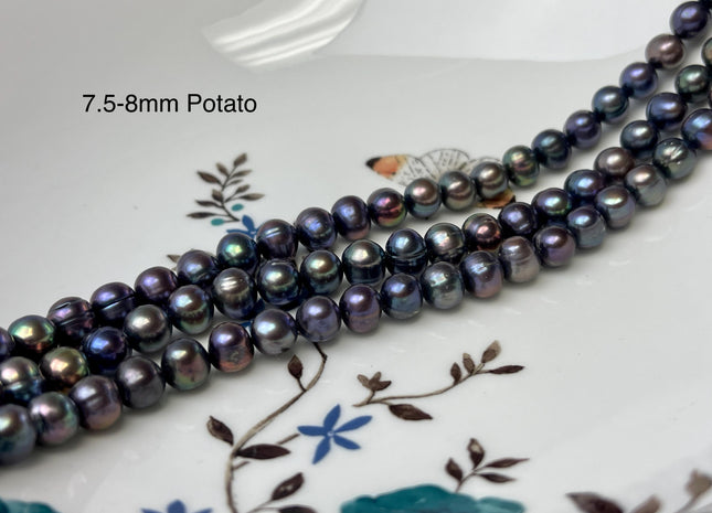 7.5-8 mm AA Dark Peacock Off Round or Potato Freshwater Pearls Genuine Very Rare High Luster Peacock Pearls #P2950