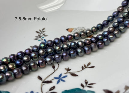 7.5-8 mm AA Dark Peacock Off Round or Potato Freshwater Pearls Genuine Very Rare High Luster Peacock Pearls #P2950