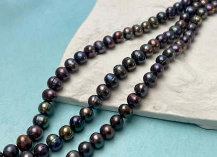 7.5-8 mm AA Dark Peacock Off Round or Potato Freshwater Pearls Genuine Very Rare High Luster Peacock Pearls #P2950