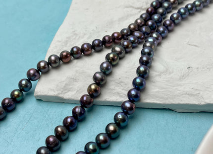 7.5-8 mm AA Dark Peacock Off Round or Potato Freshwater Pearls Genuine Very Rare High Luster Peacock Pearls #P2950
