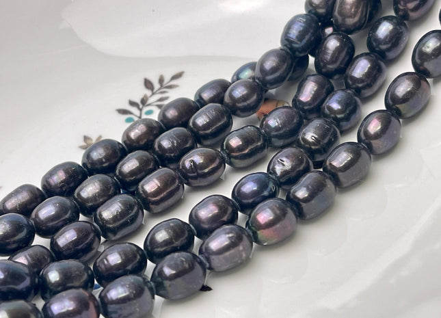 9x10-11 mm AA Dark Brownish Black Peacock Color Freshwater Rice/Oval Pearls Genuine High Luster Freshwater Rice Pearl Beads #P2954
