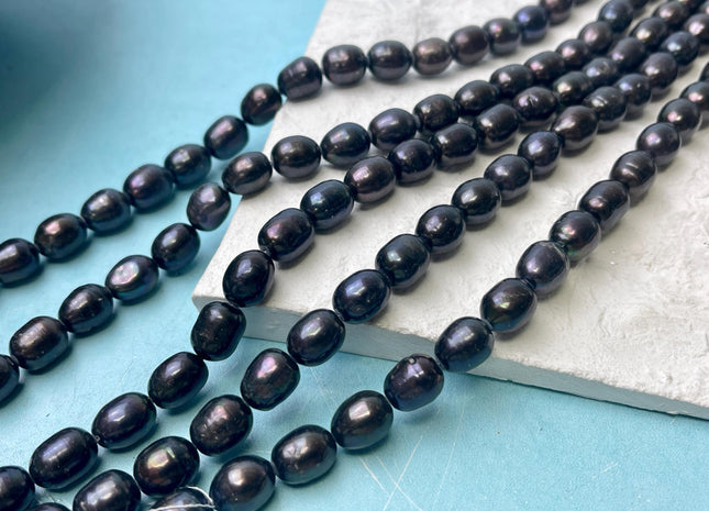 9x10-11 mm AA Dark Brownish Black Peacock Color Freshwater Rice/Oval Pearls Genuine High Luster Freshwater Rice Pearl Beads #P2954