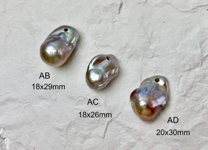 ONE Piece 17-20x25-30 mm AAA Large Hole Jumbo Pinkish Gray Baroque Pearl Hole Size 2.2mm Genuine High Luster TopDrilled Baroque Pearl #P2952