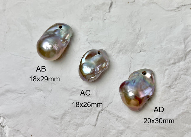 ONE Piece 17-20x25-30 mm AAA Large Hole Jumbo Pinkish Gray Baroque Pearl Hole Size 2.2mm Genuine High Luster TopDrilled Baroque Pearl #P2952