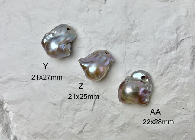 ONE Piece 17-20x25-30 mm AAA Large Hole Jumbo Pinkish Gray Baroque Pearl Hole Size 2.2mm Genuine High Luster TopDrilled Baroque Pearl #P2952