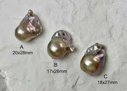 ONE Piece 17-20x25-30 mm AAA Large Hole Jumbo Pinkish Gray Baroque Pearl Hole Size 2.2mm Genuine High Luster TopDrilled Baroque Pearl #P2952