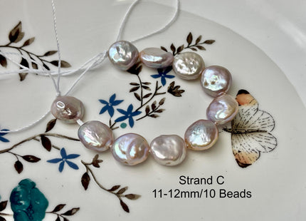 11-12mm AA Half Strand Natural Mauve Pink Large Hole Coin Freshwater Pearl Hole Size 1.2mm #P2955