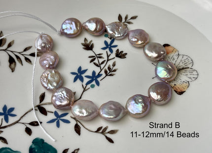 11-12mm AA Half Strand Natural Mauve Pink Large Hole Coin Freshwater Pearl Hole Size 1.2mm #P2955