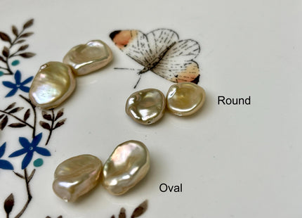 One Pair 10-12mm AAAA Gold Flat Keshi Freshwater Pearl Half Drilled Matching Earring Very Rare High Luster Cornflake Pearls #P2958