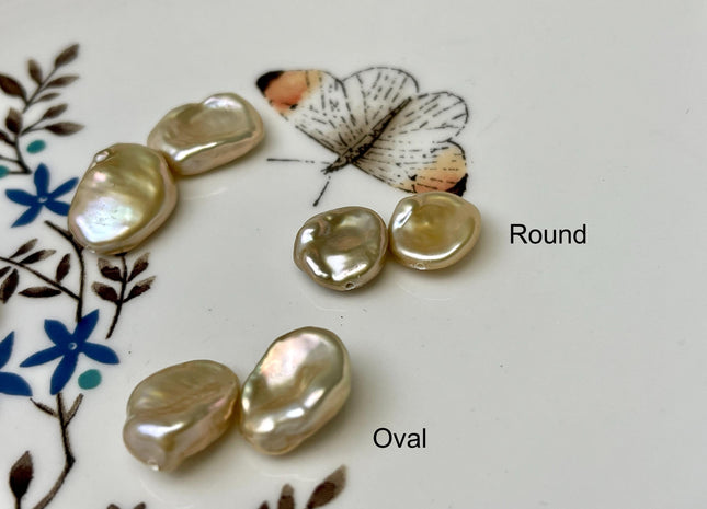 One Pair 10-12mm AAAA Gold Flat Keshi Freshwater Pearl Half Drilled Matching Earring Very Rare High Luster Cornflake Pearls #P2958