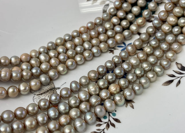 7-8 mm AA Beige Champagne Color Potato Freshwater Pearl Beads Genuine High Luster Freshwater Pearl 58 Beads #P2959