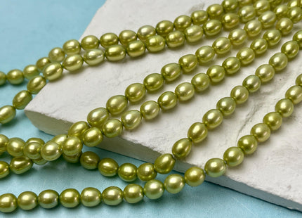 6x7 mm AAA Rice/Oval Freshwater Pearl Beads Light Green Color Genuine Smooth Freshwater Pearls #P2962