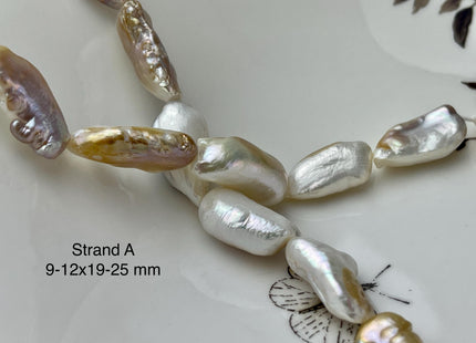 9-13x18-27 mm AAA Natural White Seaweed Biwa Stick Freshwater Pearl Beads Genuine High Luster Rare Thick Biwa Keshi Freshwater Pearls #P2964