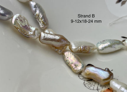 9-13x18-27 mm AAA Natural White Seaweed Biwa Stick Freshwater Pearl Beads Genuine High Luster Rare Thick Biwa Keshi Freshwater Pearls #P2964