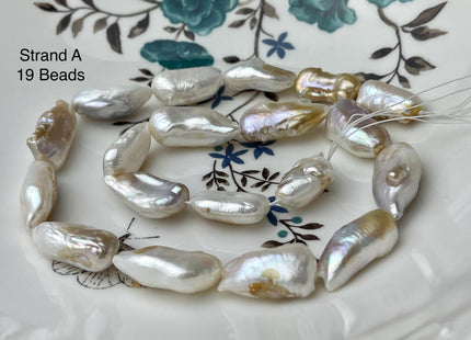 9-13x18-27 mm AAA Natural White Seaweed Biwa Stick Freshwater Pearl Beads Genuine High Luster Rare Thick Biwa Keshi Freshwater Pearls #P2964