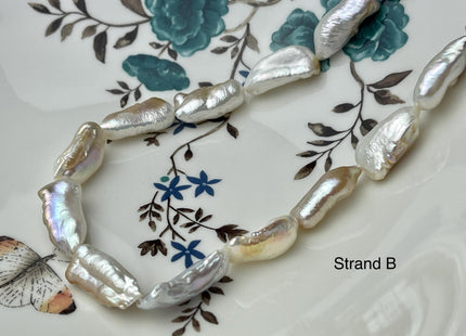 9-13x18-27 mm AAA Natural White Seaweed Biwa Stick Freshwater Pearl Beads Genuine High Luster Rare Thick Biwa Keshi Freshwater Pearls #P2964