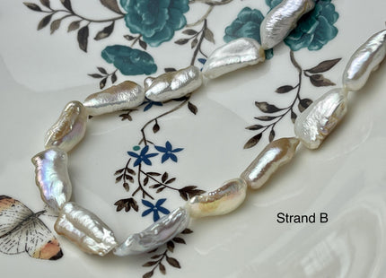 9-13x18-27 mm AAA Natural White Seaweed Biwa Stick Freshwater Pearl Beads Genuine High Luster Rare Thick Biwa Keshi Freshwater Pearls #P2964