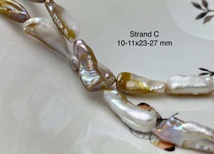 8-11x18-33 mm AAA Natural White Seaweed Biwa Stick Freshwater Pearl Beads Genuine High Luster Rare Thick Biwa Keshi Freshwater Pearls #P2965