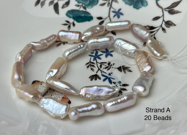 8-10x15-23 mm AAA Natural White Pink Biwa Stick Freshwater Pearl Beads Genuine High Luster Rare Thick Biwa Keshi Freshwater Pearls #P2966