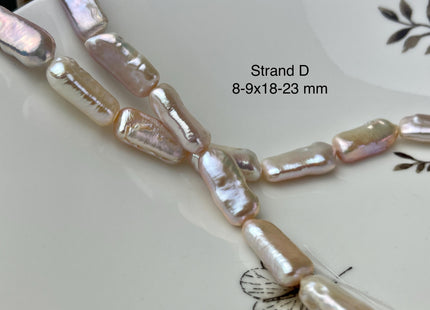 8-10x15-23 mm AAA Natural White Pink Biwa Stick Freshwater Pearl Beads Genuine High Luster Rare Thick Biwa Keshi Freshwater Pearls #P2966