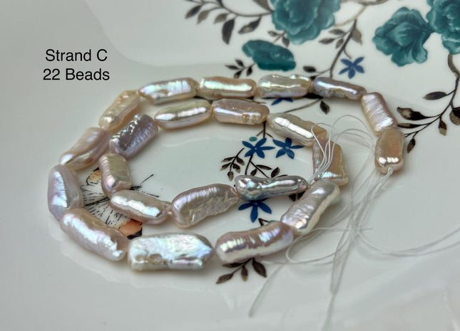 8-10x15-23 mm AAA Natural White Pink Biwa Stick Freshwater Pearl Beads Genuine High Luster Rare Thick Biwa Keshi Freshwater Pearls #P2966