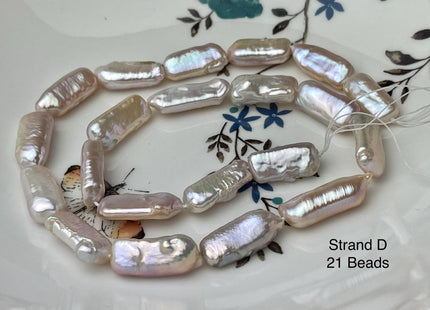 8-10x17-26 mm AAA Natural White Pink Biwa Stick Freshwater Pearl Beads Genuine High Luster Rare Thick Biwa Keshi Freshwater Pearls #P2967