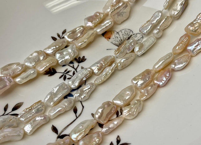 6-11x10-18 mm AAA Natural White and Pink Biwa Stick Freshwater Pearl Beads Genuine High Luster Rare Biwa Keshi Freshwater Pearls #P2970