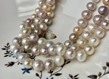 50 Inches AAA Hand Knotted 10-11 mm Off Round Natural White Mauve Pink Mixed Freshwater Long Pearl Necklaces #P2978