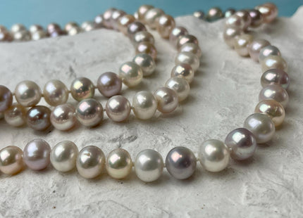 50 Inches AAA Hand Knotted 10-11 mm Off Round Natural White Mauve Pink Mixed Freshwater Long Pearl Necklaces #P2978