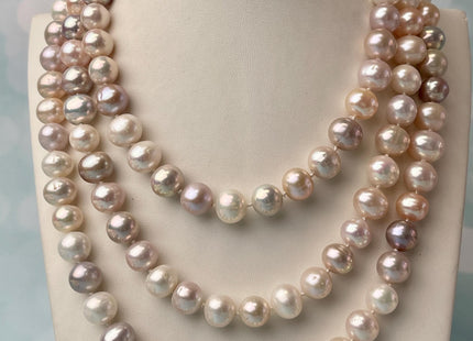 50 Inches AAA Hand Knotted 10-11 mm Off Round Natural White Mauve Pink Mixed Freshwater Long Pearl Necklaces #P2978