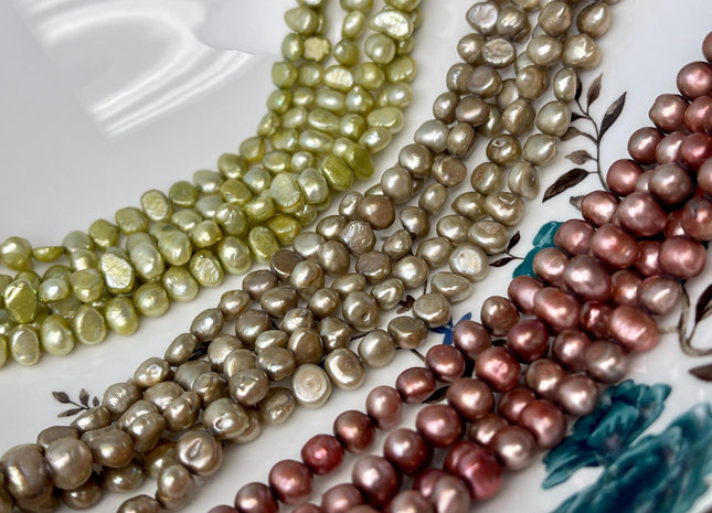 7-9 mm Beige Sage Green Brick Red Color Potato Nugget Freshwater Pearl Beads Genuine Freshwater Pearl Beads #P2985