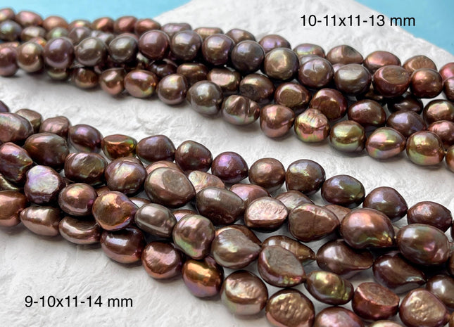 9-11x11-14 mm AA Dark Chocolate Brown Color Freshwater Pearl Nugget Beads Dark Brown Genuine Rice Nugget Pearls #P2986