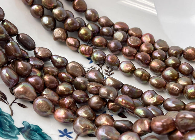 9-11x11-14 mm AA Dark Chocolate Brown Color Freshwater Pearl Nugget Beads Dark Brown Genuine Rice Nugget Pearls #P2986