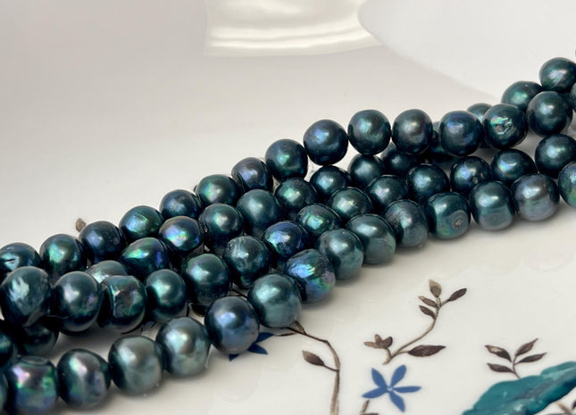 9-10 mm Ultra Dark Sacramento Green Color Potato Freshwater Pearl Beads Genuine Freshwater Pearl 45 Beads #P2987