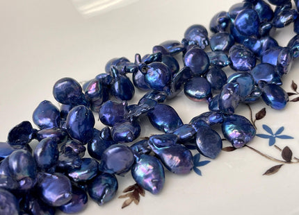 9-10x11-15 mm AA Dark Blue Peacock Top Drilled Coin Freshwater Pearl Beads Irregular Coin Pearls Genuine Natural Coin Pearl Beads #P2995