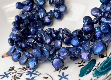 9-10x11-15 mm AA Dark Blue Peacock Top Drilled Coin Freshwater Pearl Beads Irregular Coin Pearls Genuine Natural Coin Pearl Beads #P2995