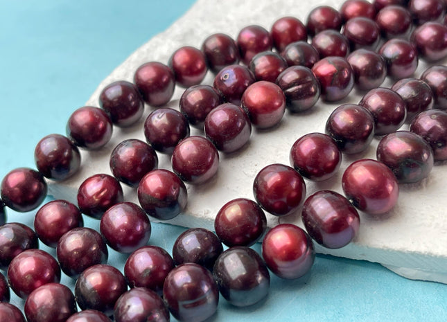 9-10 mm Burgundy Red Color Off Round Freshwater Pearl Bead Genuine Dark Red Color Off Round Freshwater Pearls #P2996