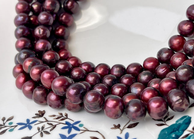 9-10 mm Burgundy Red Color Off Round Freshwater Pearl Bead Genuine Dark Red Color Off Round Freshwater Pearls #P2996