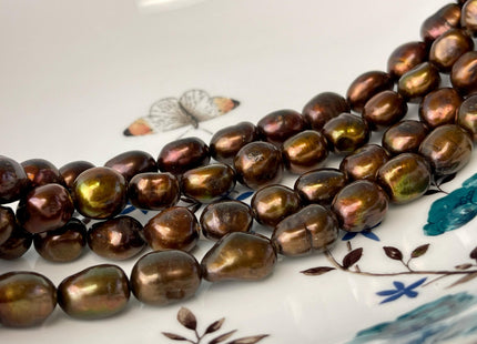 9-10x11-13 mm AA Dark Chocolate Brown Color Freshwater Pearl Rice Nugget Beads Dark Brown Genuine Rice Nugget Pearls #P2998