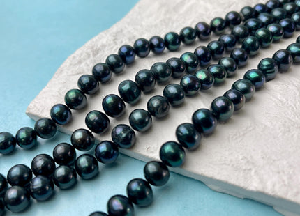 9-10 mm AA Dark Blue Peacock Color Potato Freshwater Pearl Beads Genuine Cultured Freshwater Peacock Colored Pearls 46 Pieces #P3000
