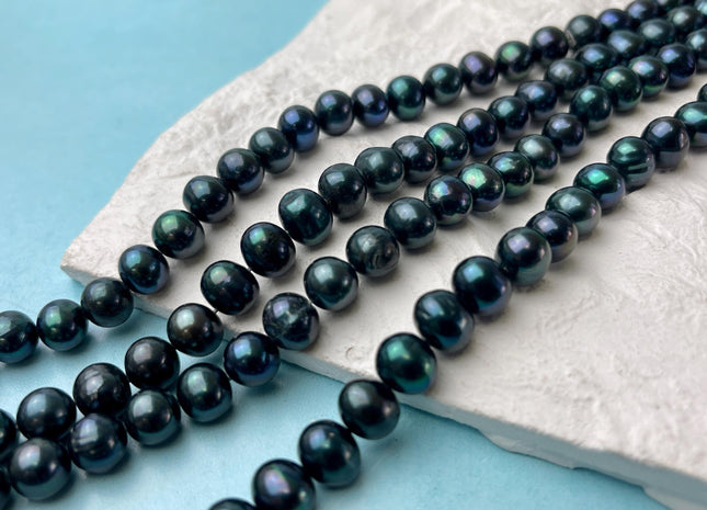 9-10 mm AA Dark Blue Peacock Color Potato Freshwater Pearl Beads Genuine Cultured Freshwater Peacock Colored Pearls 46 Pieces #P3000