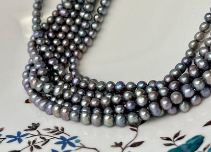 5-6 mm AAA Metallic Peacock Color Potato Freshwater Pearl Beads Genuine High Quality Peacock Gray Color Freshwater Pearls #P3002