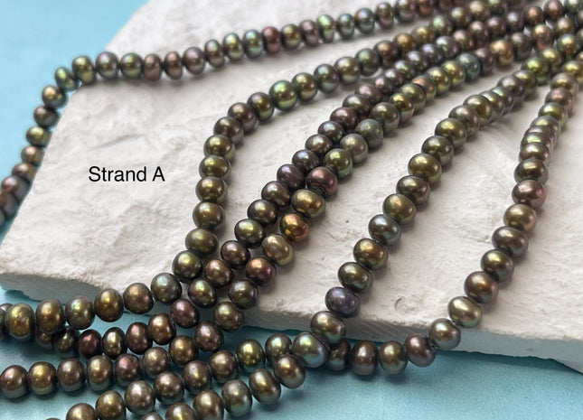 4-5 mm Dark Forest Green Brown Color Potato Freshwater Pearl Beads Genuine Freshwater Pearl Beads Forest Green Potato Pearl Beads #P3005