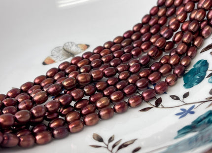 4-4.5x5-6 mm Burgundy Red and Brown Color Rice/Oval Freshwater Pearl Beads Genuine Freshwater Pearl Beads #P3006