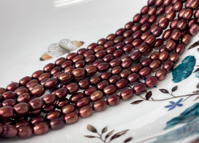 4-4.5x5-6 mm Burgundy Red and Brown Color Rice/Oval Freshwater Pearl Beads Genuine Freshwater Pearl Beads #P3006