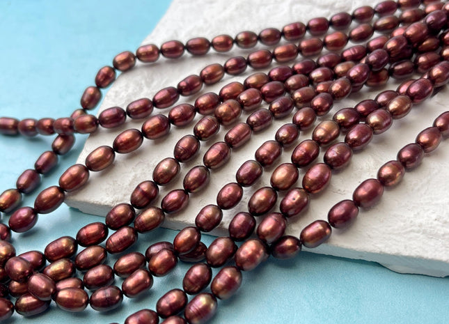 4-4.5x5-6 mm Burgundy Red and Brown Color Rice/Oval Freshwater Pearl Beads Genuine Freshwater Pearl Beads #P3006